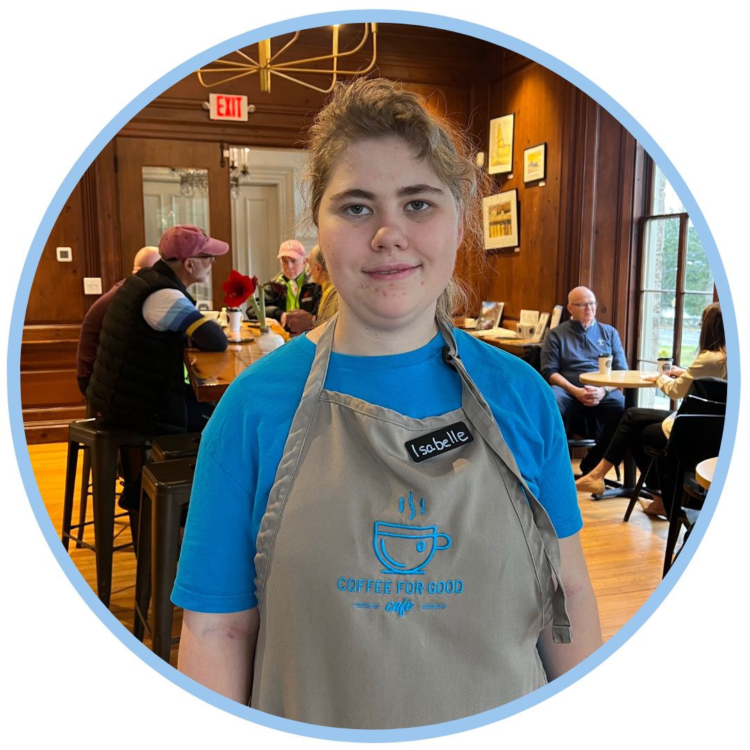 Isabelle Isabelle in the customer seating area.